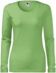 Дамска прилепнала тениска с дълъг ръкав, грахово зелено