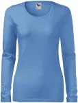 Дамска прилепнала тениска с дълъг ръкав, небесно синьо