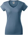 Дамска приталена тениска с V-образно деколте, дънков плат