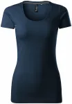 Дамска тениска с декоративни шевове, тъмно синьо